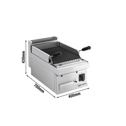GGM Gastro Commercial Gas Lava Rock Chargrill MARIO 700 - 400mm - Countertop - 700mm Deep - Tilting Grill Grid