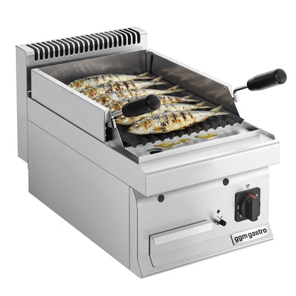GGM Gastro Commercial Gas Lava Rock Chargrill MARIO 700 - 400mm - Countertop - 700mm Deep - Tilting Grill Grid