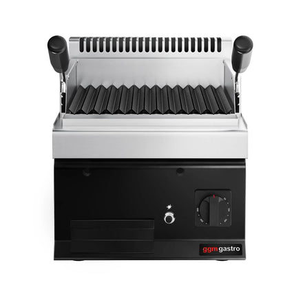 GGM Gastro Commercial Gas Lava Rock Chargrill MARIO 700 - 400mm - Countertop - 700mm Deep - 1 Grill Grid - Tilting Grill Grid - Black-front Fascia