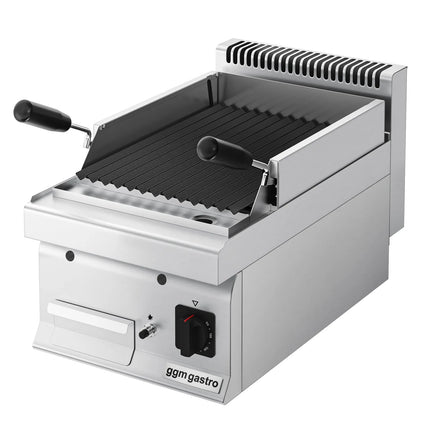 GGM Gastro Commercial Gas Lava Rock Chargrill MARIO 700 - 400mm - Countertop - 700mm Deep - Tilting Grill Grid