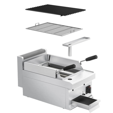 GGM Gastro Commercial Gas Lava Rock Chargrill MARIO 700 - 400mm - Countertop - 700mm Deep - Tilting Grill Grid