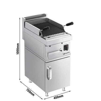 GGM Gastro Commercial Gas Lava Rock Chargrill MARIO 700 - 400mm - Freestanding - with Cabinet Base - Tilting Grill Grid - incl. cabinet base - 1 Door