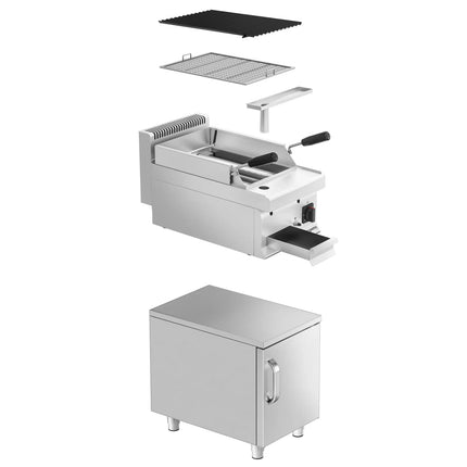 GGM Gastro Commercial Gas Lava Rock Chargrill MARIO 700 - 400mm - Freestanding - with Cabinet Base - Tilting Grill Grid - incl. cabinet base - 1 Door