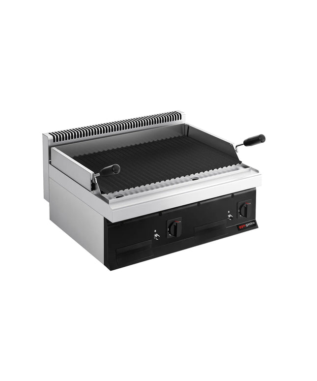 GGM Gastro Commercial Gas Lava Rock Chargrill Mario 700 - 800mm - Countertop - Tilting Grill Grid - Black-front Fascia - 700mm Deep