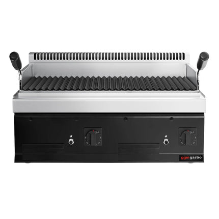 GGM Gastro Commercial Gas Lava Rock Chargrill Mario 700 - 800mm - Countertop - Tilting Grill Grid - Black-front Fascia - 700mm Deep