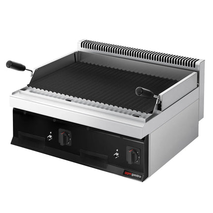 GGM Gastro Commercial Gas Lava Rock Chargrill Mario 700 - 800mm - Countertop - Tilting Grill Grid - Black-front Fascia - 700mm Deep