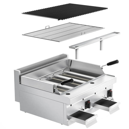 GGM Gastro Commercial Gas Lava Rock Chargrill MARIO 700 Series - 800mm - Countertop - Tilting Grill Grid - 700mm Deep - 14kW