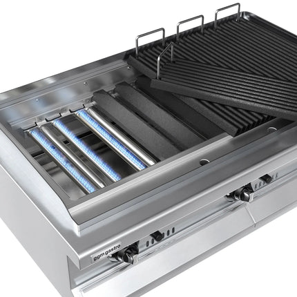GGM Gastro Commercial Gas Water Grill - 15.6kW - Countertop - Cast-Iron Cooking Grids - 730mm Deep - 6 Grill Grids