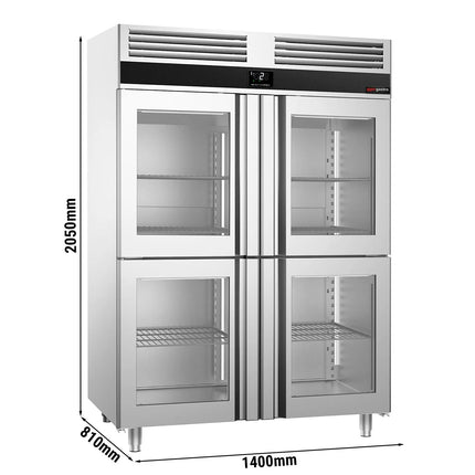 GGM Gastro Commercial Glass Door Upright Fridge PREMIUM - GN 2/1 - 1400L - with 4 half glass doors