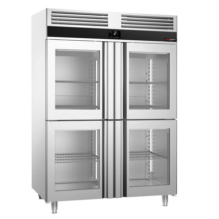 GGM Gastro Commercial Glass Door Upright Fridge PREMIUM - GN 2/1 - 1400L - with 4 half glass doors
