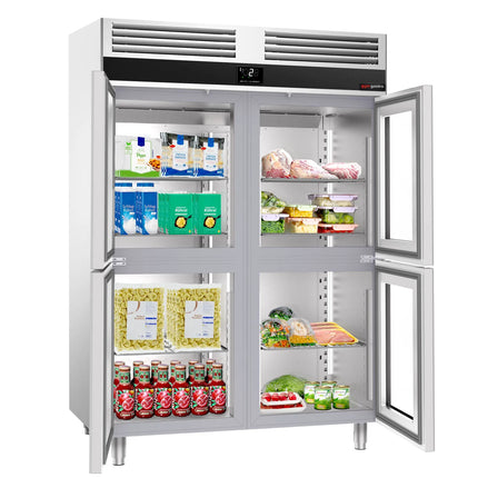 GGM Gastro Commercial Glass Door Upright Fridge PREMIUM - GN 2/1 - 1400L - with 4 half glass doors