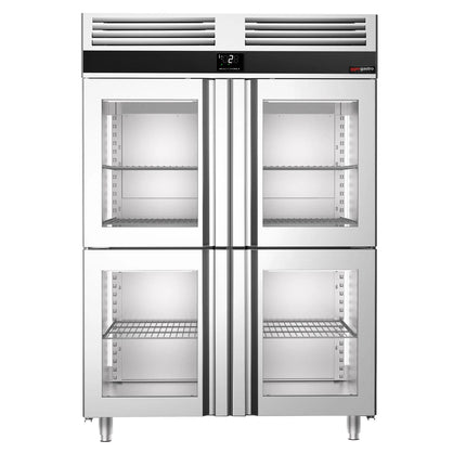 GGM Gastro Commercial Glass Door Upright Fridge PREMIUM - GN 2/1 - 1400L - with 4 half glass doors