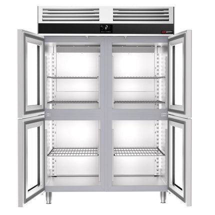 GGM Gastro Commercial Glass Door Upright Fridge PREMIUM - GN 2/1 - 1400L - with 4 half glass doors