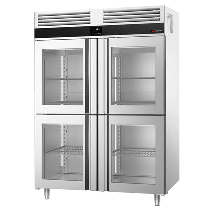 GGM Gastro Commercial Glass Door Upright Fridge PREMIUM - GN 2/1 - 1400L - with 4 half glass doors