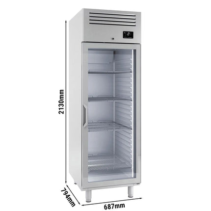 GGM Gastro Commercial Glass Door Upright Fridge Stainless steel PREMIUM PLUS - GN 2/1 - 560L - with 1 glass door