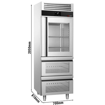 GGM Gastro Commercial Glass Door Upright Fridge Stainless steel PREMIUM - GN 2/1 - 700L - with 1 glass door - 2 drawers