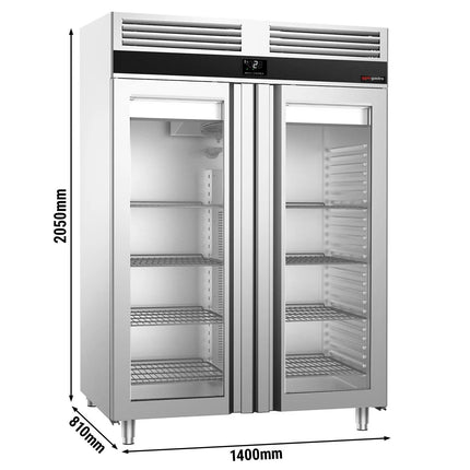 GGM Gastro Commercial Glass Door Upright Fridge Stainless steel PREMIUM - GN 2/1 - 1350L - with 2 glass doors