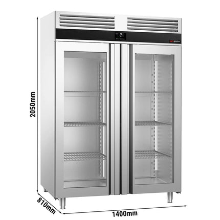 GGM Gastro Commercial Glass Door Upright Fridge Stainless steel PREMIUM - GN 1/1 - 1400L - with 2 glass doors