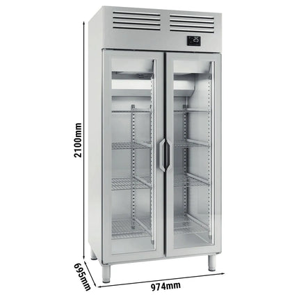 GGM Gastro Commercial Glass Door Upright Fridge Stainless steel PREMIUM PLUS - GN 1/1 - 745L - with 2 glass doors