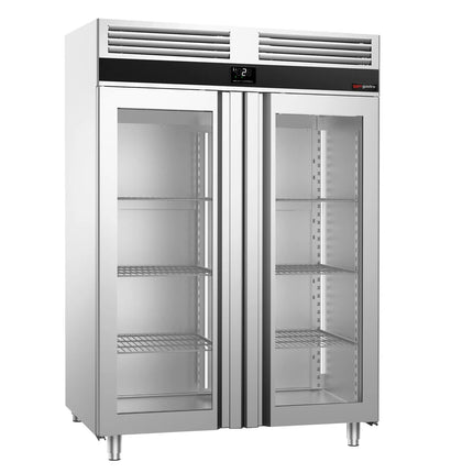 GGM Gastro Commercial Glass Door Upright Fridge Stainless steel PREMIUM - GN 1/1 - 1400L - with 2 glass doors