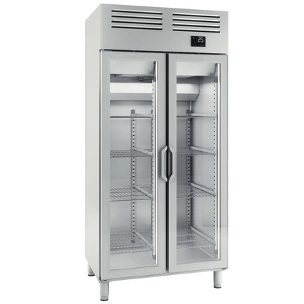 GGM Gastro Commercial Glass Door Upright Fridge Stainless steel PREMIUM PLUS - GN 1/1 - 745L - with 2 glass doors