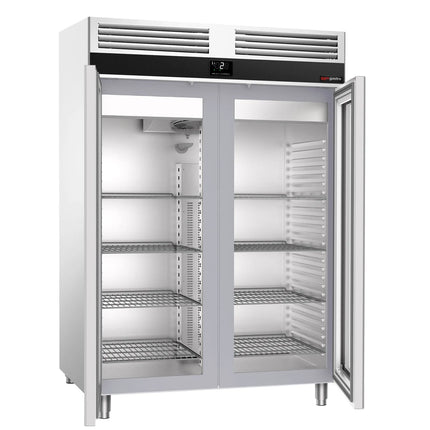 GGM Gastro Commercial Glass Door Upright Fridge Stainless steel PREMIUM - GN 2/1 - 1350L - with 2 glass doors