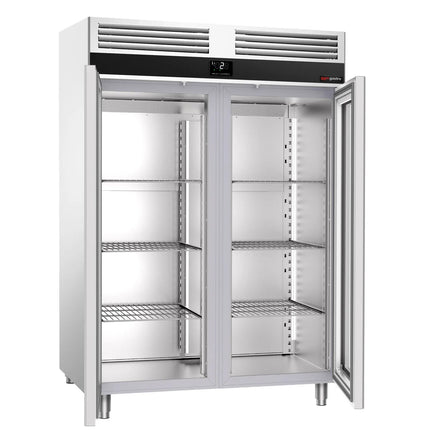 GGM Gastro Commercial Glass Door Upright Fridge Stainless steel PREMIUM - GN 1/1 - 1400L - with 2 glass doors