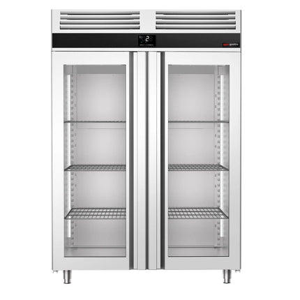 GGM Gastro Commercial Glass Door Upright Fridge Stainless steel PREMIUM - GN 1/1 - 1400L - with 2 glass doors