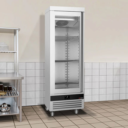 GGM Gastro Commercial Glass Door Upright Fridge Stainless steel PREMIUM - 600L - with 1 glass door