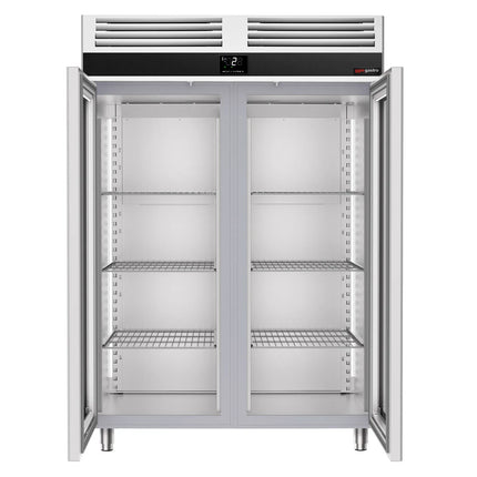 GGM Gastro Commercial Glass Door Upright Fridge Stainless steel PREMIUM - GN 1/1 - 1400L - with 2 glass doors