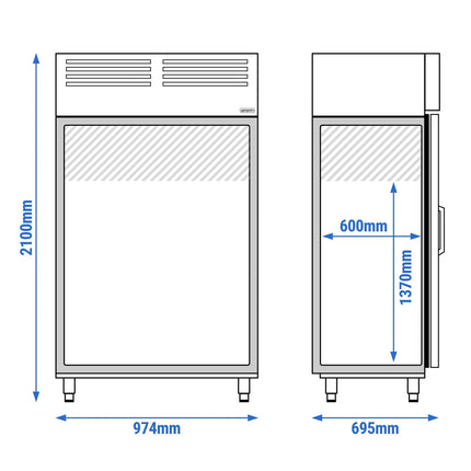 GGM Gastro Commercial Glass Door Upright Fridge Stainless steel PREMIUM PLUS - GN 1/1 - 745L - with 2 glass doors