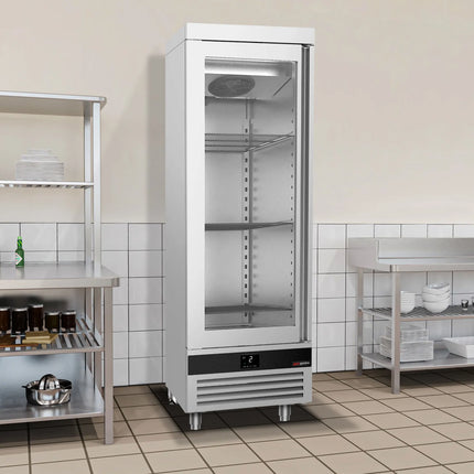 GGM Gastro Commercial Glass Door Upright Fridge Stainless steel PREMIUM - GN 1/1 - 600L - with 1 glass door