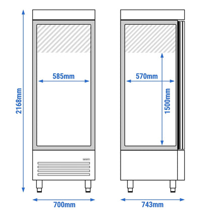 GGM Gastro Commercial Glass Door Upright Fridge Stainless steel PREMIUM - 600L - with 1 glass door