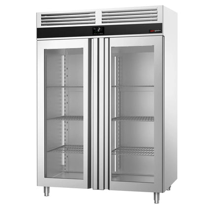 GGM Gastro Commercial Glass Door Upright Fridge Stainless steel PREMIUM - GN 1/1 - 1400L - with 2 glass doors