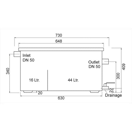 GGM Gastro Commercial Grease Trap - 44L - with solids basket 16L - for up to 100 covers/day