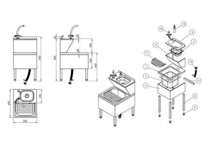 GGM Gastro Commercial Hand wash & mop sink - Stainless steel - with mixer tap (hot & cold) & soap dispenser