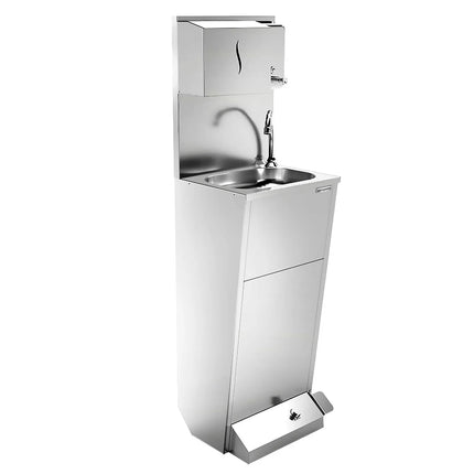 GGM Gastro Commercial Hand Wash Sink - Stainless steel - wall mounted, knee-operated, with upstand/splashback, with tap, with paper towel dispenser, manual soap dispenser