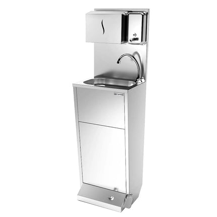 GGM Gastro Commercial Hand Wash Sink - Stainless steel - wall mounted, knee-operated, with upstand/splashback, with tap, with paper towel dispenser, manual soap dispenser