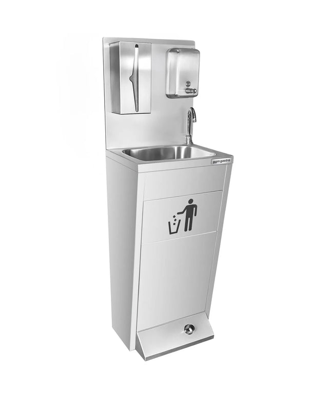 GGM Gastro Commercial Hand Wash Sink - Stainless steel - with foot-operated tap, soap dispenser & paper towel dispenser