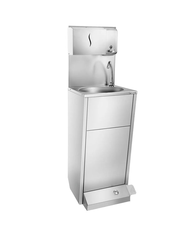 GGM Gastro Commercial Hand Wash Sink - Stainless steel - with foot-operated tap, soap dispenser & paper towel dispenser