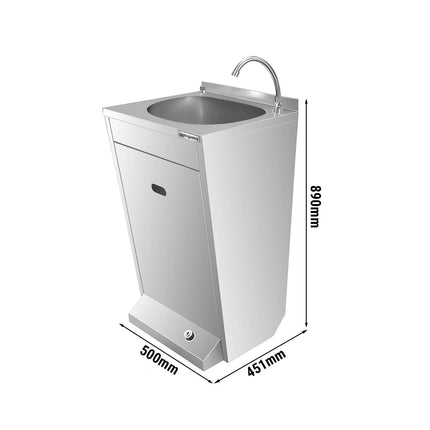 GGM Gastro Commercial Hand Wash Sink - Stainless steel - with foot-operated tap, soap dispenser