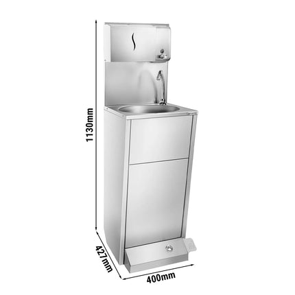 GGM Gastro Commercial Hand Wash Sink - Stainless steel - with foot-operated tap, soap dispenser & paper towel dispenser