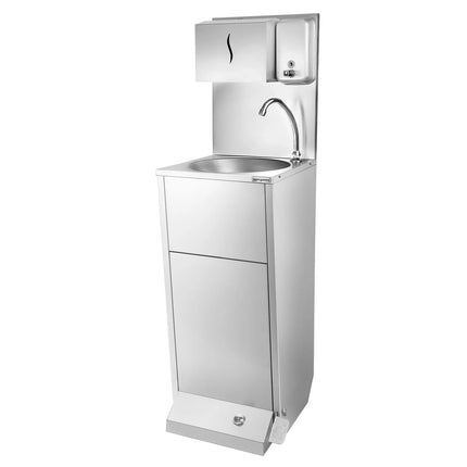 GGM Gastro Commercial Hand Wash Sink - Stainless steel - with foot-operated tap, soap dispenser & paper towel dispenser