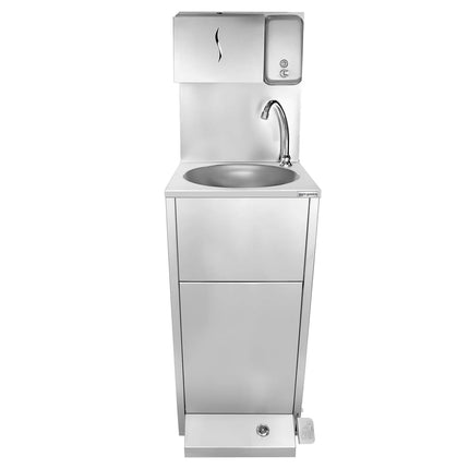 GGM Gastro Commercial Hand Wash Sink - Stainless steel - with foot-operated tap, soap dispenser & paper towel dispenser