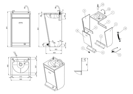 GGM Gastro Commercial Hand Wash Sink - Stainless steel - with foot-operated tap, soap dispenser