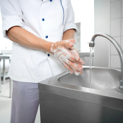 GGM Gastro Commercial Hand Wash Sink - Stainless steel - with foot-operated tap, soap dispenser