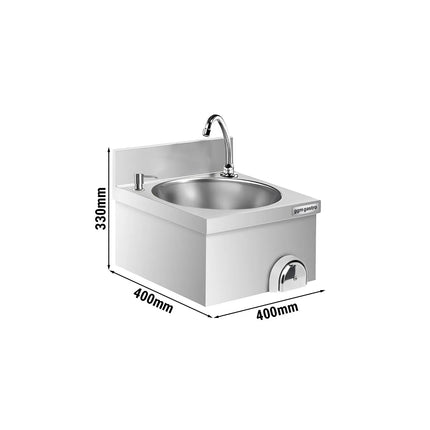 GGM Gastro Commercial Hand Wash Sink - Stainless steel - with knee-operated tap, soap dispenser