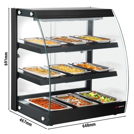 GGM Gastro Commercial Heated Display Cabinet - 648mm - 1.16kW - with 3 shelves - Black