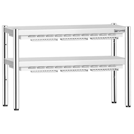 GGM Gastro Commercial Heated Gantry PREMIUM with 2 Ceramic Heaters - 1200x370mm - 2x 1.05kW - 2 Tier - height-adjustable
