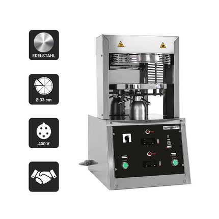 GGM Gastro Commercial Heated Pizza Dough Press - for Pizza Bases Ø330mm (33 cm) - Dough 100-270g - 3-Phase